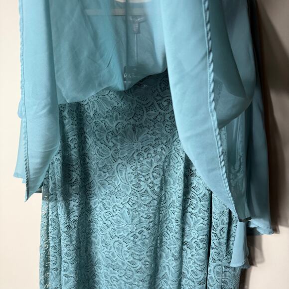 Ulla Popken Chiffon Overlay Stretch Lace V-Neck Occasion Dress SZ 32/34 Green - Picture 5 of 7